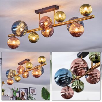 Chehalis Plafondlamp, Kogellampje Goud, Zwart, 10-lichts