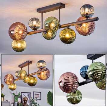 Chehalis Plafondlamp, Kogellampje Blauw, Groen, Koperkleurig, 8-lichts