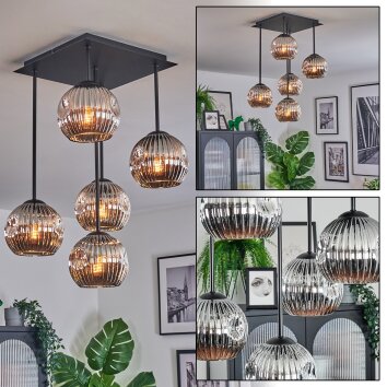 Ripoll Plafondlamp, Kogellampje Chroom, Rookkleurig, 5-lichts