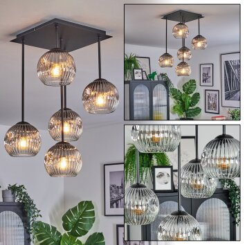 Ripoll Plafondlamp, Kogellampje Duidelijk, Rookkleurig, 5-lichts
