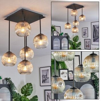 Ripoll Plafondlamp, Kogellampje Amber, Duidelijk, 5-lichts