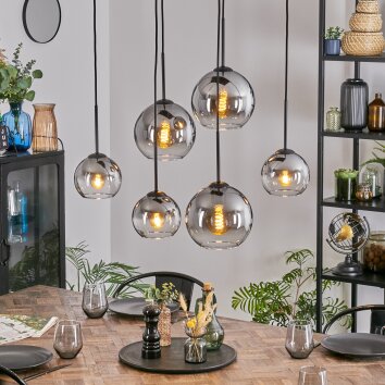 Koyoto Hanglamp, Kogellampje, Hanglamp Duidelijk, Rookkleurig, 6-lichts