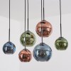 Koyoto Hanglamp, Kogellampje, Hanglamp Blauw, Groen, Koperkleurig, 6-lichts