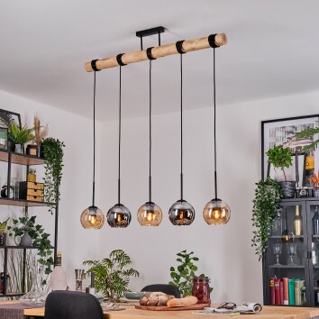 Koyoto Hanglamp, Kogellampje, Hanglamp Natuurlijke kleuren, Zwart, 5-lichts