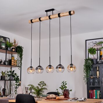 Koyoto Hanglamp, Kogellampje, Hanglamp Natuurlijke kleuren, Zwart, 5-lichts