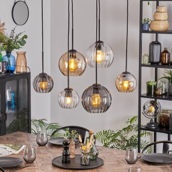 Koyoto Hanglamp, Kogellampje, Hanglamp Amber, Duidelijk, Rookkleurig, 6-lichts
