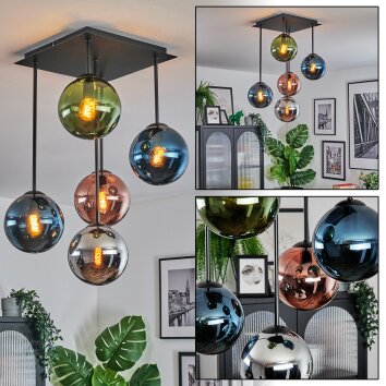 Gastor Plafondlamp, Kogellampje Blauw, Chroom, Groen, Koperkleurig, Rookkleurig, 5-lichts