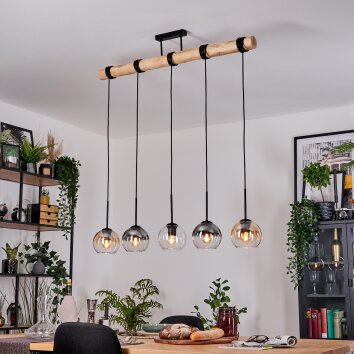 Koyoto Hanglamp, Kogellampje, Hanglamp Natuurlijke kleuren, Zwart, 5-lichts