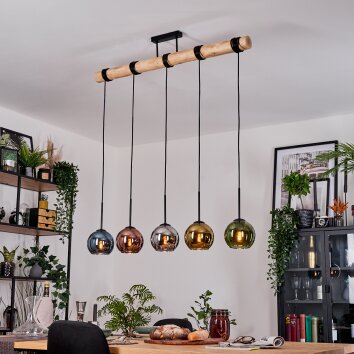 Koyoto Hanglamp, Kogellampje, Hanglamp Natuurlijke kleuren, Zwart, 5-lichts