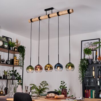 Koyoto Hanglamp, Kogellampje, Hanglamp Natuurlijke kleuren, Zwart, 5-lichts