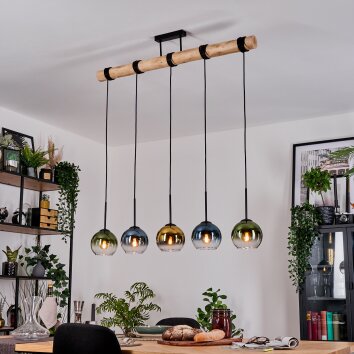 Koyoto Hanglamp, Kogellampje, Hanglamp Natuurlijke kleuren, Zwart, 5-lichts