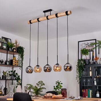 Koyoto Hanglamp, Kogellampje, Hanglamp Natuurlijke kleuren, Zwart, 5-lichts