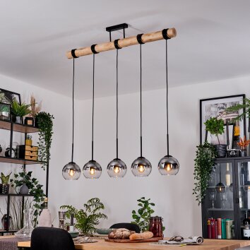 Koyoto Hanglamp, Kogellampje, Hanglamp Natuurlijke kleuren, Zwart, 5-lichts
