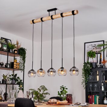 Koyoto Hanglamp, Kogellampje, Hanglamp Natuurlijke kleuren, Zwart, 5-lichts