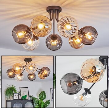 Koyoto Plafondlamp, Kogellampje Amber, Duidelijk, Rookkleurig, 7-lichts