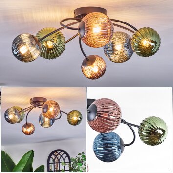 Chehalis Plafondlamp, Kogellampje Blauw, Groen, Koperkleurig, 6-lichts