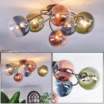 Chehalis Plafondlamp, Kogellampje 56 cm Blauw, Groen, Duidelijk, Koperkleurig, 6-lichts