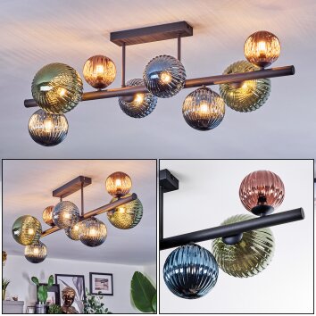 Chehalis Plafondlamp, Kogellampje Blauw, Groen, Koperkleurig, 8-lichts