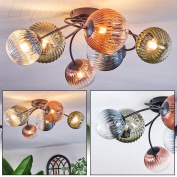 Chehalis Plafondlamp, Kogellampje 58 cm Blauw, Groen, Duidelijk, Koperkleurig, 6-lichts