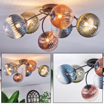 Chehalis Plafondlamp, Kogellampje 64 cm Blauw, Groen, Duidelijk, Koperkleurig, 6-lichts