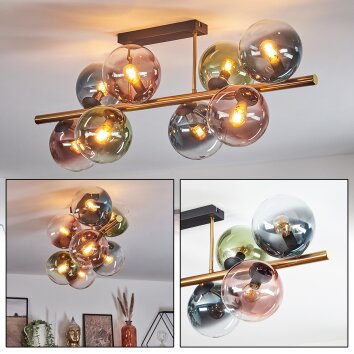 Gastor Plafondlamp, Kogellampje Goud, Zwart, 8-lichts