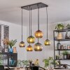 Koyoto Hanglamp, Kogellampje, Hanglamp Blauw, Groen, Koperkleurig, 6-lichts