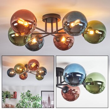 Chehalis Plafondlamp, Kogellampje Blauw, Groen, Koperkleurig, 6-lichts