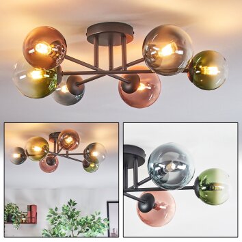 Chehalis Plafondlamp, Kogellampje Blauw, Groen, Duidelijk, Koperkleurig, 6-lichts