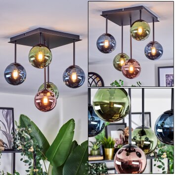 Chehalis Plafondlamp, Kogellampje Blauw, Groen, Koperkleurig, 5-lichts