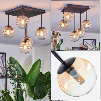 Chehalis Plafondlamp, Kogellampje Amber, Duidelijk, 5-lichts