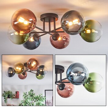 Chehalis Plafondlamp, Kogellampje Blauw, Groen, Duidelijk, Koperkleurig, 6-lichts