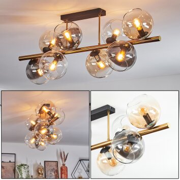 Koyoto Plafondlamp, Kogellampje Goud, Zwart, 8-lichts