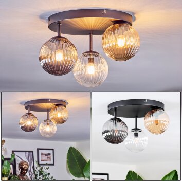 Chehalis Plafondlamp, Kogellampje Amber, Duidelijk, Rookkleurig, 3-lichts