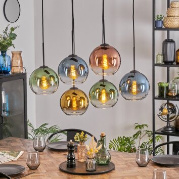 Koyoto Hanglamp, Kogellampje, Hanglamp Blauw, Goud, Groen, Duidelijk, Koperkleurig, 6-lichts
