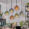 Koyoto Hanglamp, Kogellampje, Hanglamp Blauw, Groen, Duidelijk, Koperkleurig, 6-lichts