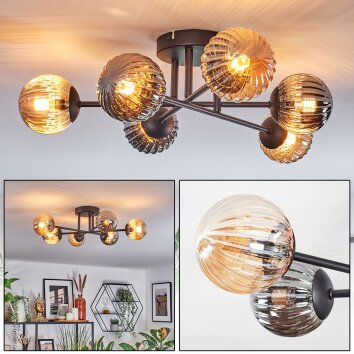 Chehalis Plafondlamp, Kogellampje 55 cm Amber, Rookkleurig, 6-lichts