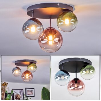 Chehalis Plafondlamp, Kogellampje 30.5 cm Blauw, Groen, Duidelijk, Koperkleurig, 3-lichts