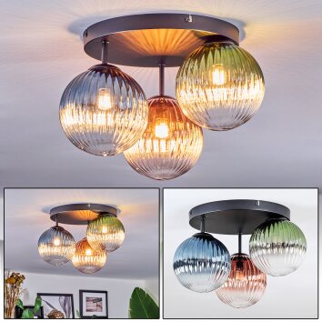 Chehalis Plafondlamp, Kogellampje 33.5 cm Blauw, Groen, Duidelijk, Koperkleurig, 3-lichts