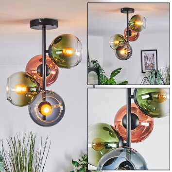 Koyoto Plafondlamp, Kogellampje 31 cm Blauw, Goud, Duidelijk, Koperkleurig, 4-lichts