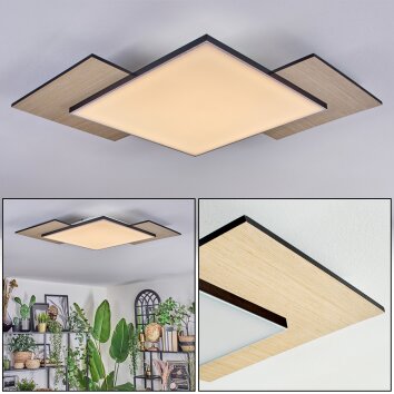 Barullu Plafondlamp, Paneel LED houtlook, Zwart, Wit, 1-licht