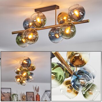 Koyoto Plafondlamp, Kogellampje Goud, Zwart, 8-lichts