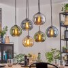 Ripoll Hanglamp, Kogellampje, Hanglamp Amber, Blauw, Chroom, Groen, Rookkleurig, 6-lichts