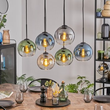 Koyoto Hanglamp, Kogellampje, Hanglamp Amber, Blauw, Groen, Duidelijk, Rookkleurig, 6-lichts