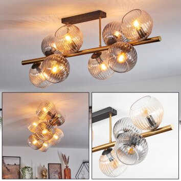 Koyoto Plafondlamp, Kogellampje Goud, Zwart, 8-lichts