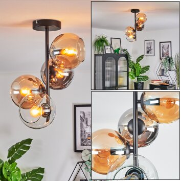 Koyoto Plafondlamp, Kogellampje 31 cm Amber, Chroom, Duidelijk, Rookkleurig, 4-lichts