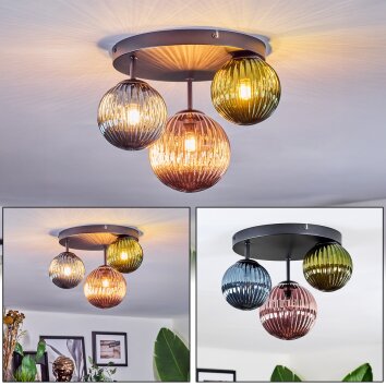 Chehalis Plafondlamp, Kogellampje 30 cm Blauw, Groen, Koperkleurig, 3-lichts