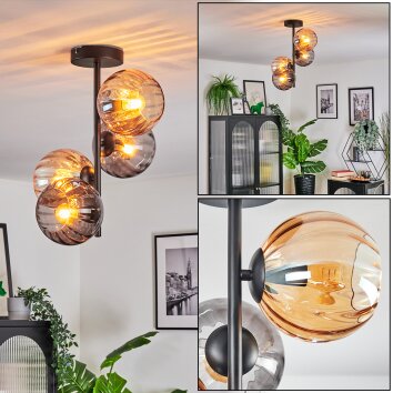 Koyoto Plafondlamp, Kogellampje 31 cm Amber, Rookkleurig, 4-lichts