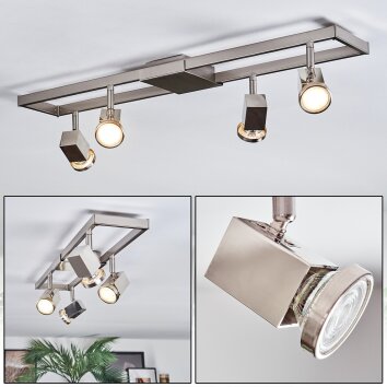 Danil Plafondlamp, Plafondspot LED Nikkel mat, 4-lichts