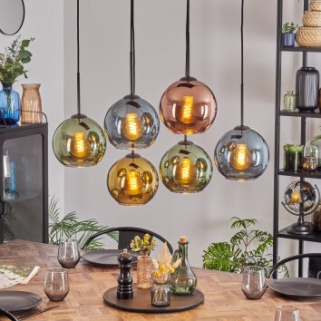Koyoto Hanglamp, Kogellampje, Hanglamp Blauw, Goud, Groen, Koperkleurig, 6-lichts