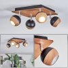 Haldor Plafondlamp, Plafondspot Chroom, houtlook, Zwart, 4-lichts